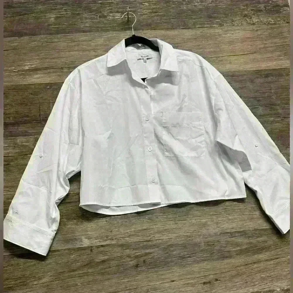 Madewell Straight Hem Women’s White Button-Up Cropped Shirt - Picture 9 of 9